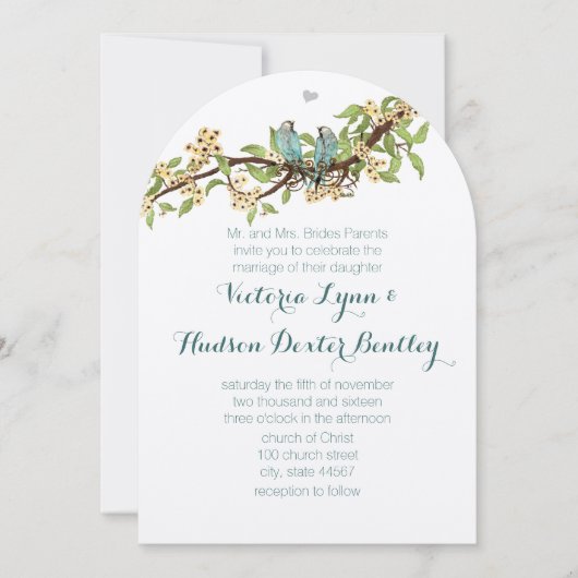 スカイブルーイエローサニーエレガンスラブバード結婚ズ 招待状 (正面)