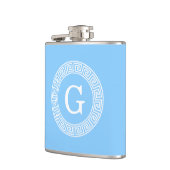 スカイブルーウィットギリシャ鍵ランドフレームイニシャルモノグラム フラスク (左)