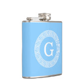 スカイブルーウィットギリシャ鍵ランドフレームイニシャルモノグラム フラスク (右)