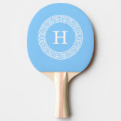 スカイブルーウィットギリシャ鍵ランドフレームイニシャルモノグラム 卓球ラケット (正面)