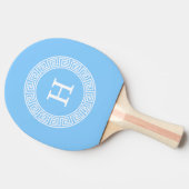 スカイブルーウィットギリシャ鍵ランドフレームイニシャルモノグラム 卓球ラケット (横)