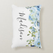 スカイブルーウォーターカラーフラワーガールズネームギフト アクセントクッション (正面(垂直))