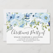 スカイブルーウォーターカラーフラワーズオフィスクリスマスパーティー 招待状 (正面)