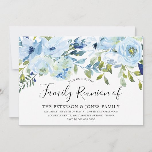 スカイブルーウォーターカラーフラワーズファミリー懇親会 招待状 (正面)