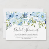 スカイブルーウォーターカラーフラワーズブライダルシャワー 招待状 (正面)