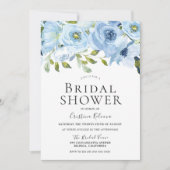 スカイブルーウォーターカラーフラワーズモダンブライダルシャワー 招待状 (正面)
