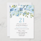 スカイブルーウォーターカラーフラワーズ21st誕生日パーティー 招待状 (正面)