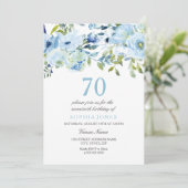 スカイブルーウォーター色の花70th誕生日パーティー 招待状 (スタンド正面)