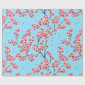 スカイブルーエレガントさくらんぼにピンク色のクリスマスが咲く ラッピングペーパー (フラット)