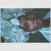 スカイブルーエレガントアフリカ女性ポートレートデコパージュ 薄葉紙 (正面)