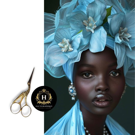 スカイブルーエレガントアフリカ女性ポートレートデコパージュ 薄葉紙