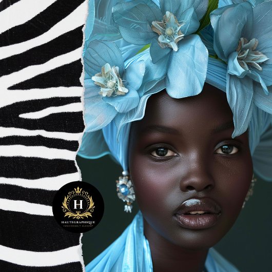 スカイブルーエレガントアフリカ女性ポートレートデコパージュ 薄葉紙