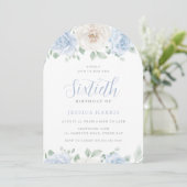 スカイブルーエレガントウォーター色60th誕生日パーティー 招待状 (スタンド正面)