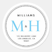 スカイブルーエレガントカップルズモノグラム差出人住所 ラウンドシール (正面)
