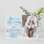 スカイブルーエレガントクリスマス装飾写真 シーズンカード (スタンド正面)