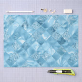 スカイブルーエレガントグリッターダイヤモンド格子パターン 薄葉紙 (クラフト)