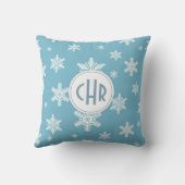 スカイブルーエレガントバックグラウンドでの雪片 クッション (裏面)