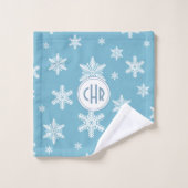 スカイブルーエレガントバックグラウンドでの雪片 バスタオルセット (ウォッシュタオル)