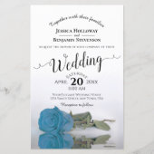 スカイブルーエレガントバラバジェット結婚式招待状 (正面)