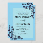 スカイブルーエレガント結婚式招待状 – ロマンチック 招待状 (正面/裏面)