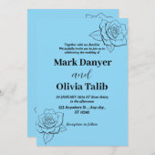 スカイブルーエレガント結婚式招待状 – ロマンチック 招待状 (正面/裏面)