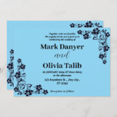 スカイブルーエレガント結婚式招待状 – ロマンチック 招待状 (正面/裏面)