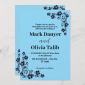 スカイブルーエレガント結婚式招待状 – ロマンチック 招待状 (正面/裏面)