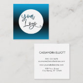 スカイブルーカスタムとブラックにロゴを追加グラデーションする スクエア名刺 (正面/裏面)