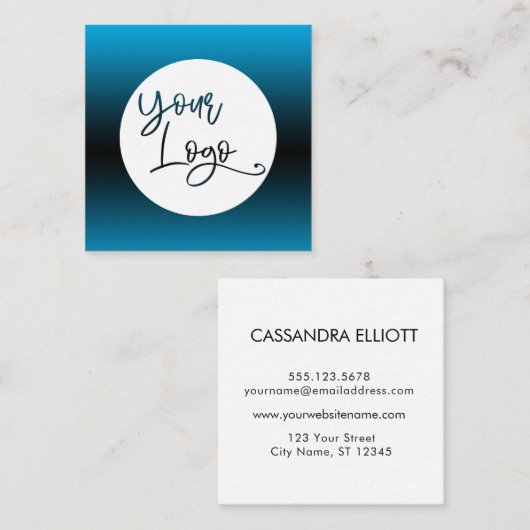 スカイブルーカスタムとブラックにロゴを追加グラデーションする スクエア名刺 (正面/裏面)