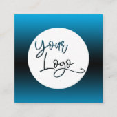 スカイブルーカスタムとブラックにロゴを追加グラデーションする スクエア名刺 (正面)