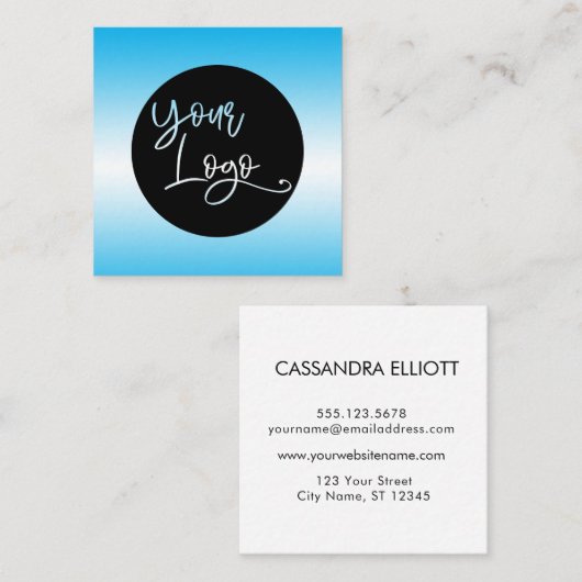 スカイブルーカスタムの上にロゴを追加しグラデーションます スクエア名刺 (正面/裏面)