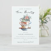 スカイブルーカップ任意の年齢誕生日ティーパーティー招待状 サンキューカード (スタンド正面)