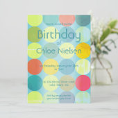 スカイブルーカラフル&サークル誕生日招待状 招待状 (スタンド正面)