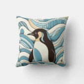 スカイブルークリーム海波とかわいいペンギン クッション (裏面)
