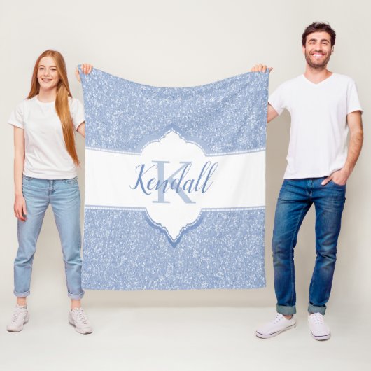 スカイブルーグリッターモノグラムブランケット フリースブランケット (インサイチュ)