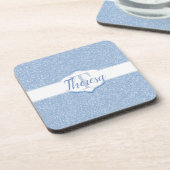 スカイブルーグリッターモノグラムプラスチックコースター コースター (左側)