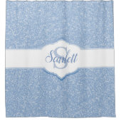 スカイブルーグリッターモノグラム シャワーカーテン (正面)