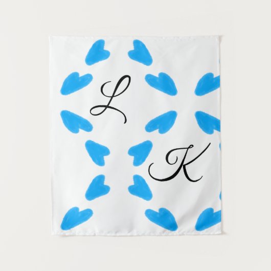 スカイブルーシンプルウォーター色あなたのモノグラム名を追加 タペストリー (正面)