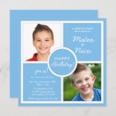 スカイブルースクウェア誕生日パーティー写真 招待状 (正面/裏面)