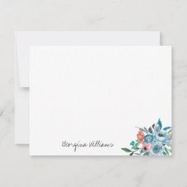 スカイブルースタイリッシュピーチモダンコーラルフローラスクリプト ノートカード