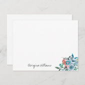 スカイブルースタイリッシュピーチモダンコーラルフローラスクリプト ノートカード (正面/裏面)