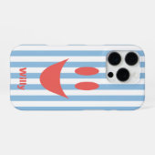 スカイブルーストライプかわいいコーラルス마イル iPhoneケース (裏面横)