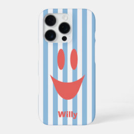 スカイブルーストライプかわいいコーラルス마イル iPhone 16 PROケース