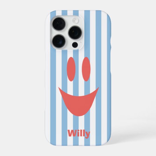スカイブルーストライプかわいいコーラルス마イル iPhoneケース (裏面)