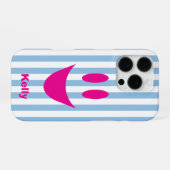 スカイブルーストライプかわいいパープルスマイル iPhoneケース (裏面横)