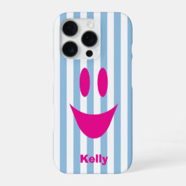 スカイブルーストライプかわいいパープルスマイル iPhone 16 PROケース