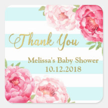 スカイブルーストライプフローラピンク赤ちゃんシャワーありがとう