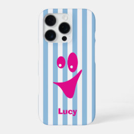 スカイブルーストライプホットピンクの変わった笑顔 iPhone 16 PROケース