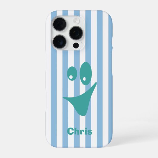 スカイブルーストライプミントのクールなスマイル iPhoneケース (裏面)