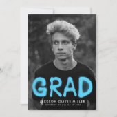 スカイブルースプレー絵を描タイポグラフィ写真卒業 案内状 (正面)